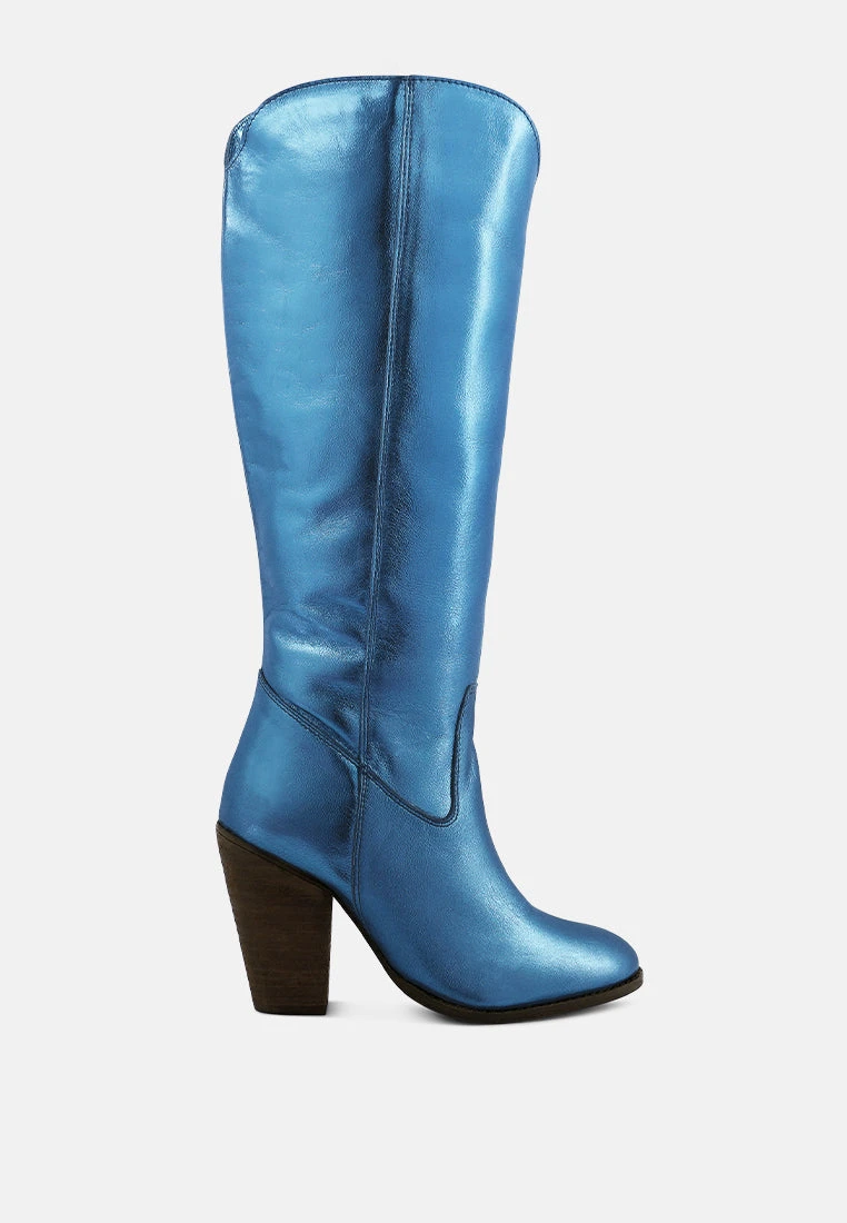 GREAT-STORM Blue Metallic Leather Calf Boots - Image 2