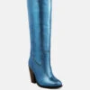 GREAT-STORM Blue Metallic Leather Calf Boots
