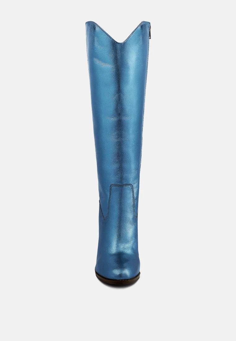 GREAT-STORM Blue Metallic Leather Calf Boots - Image 3