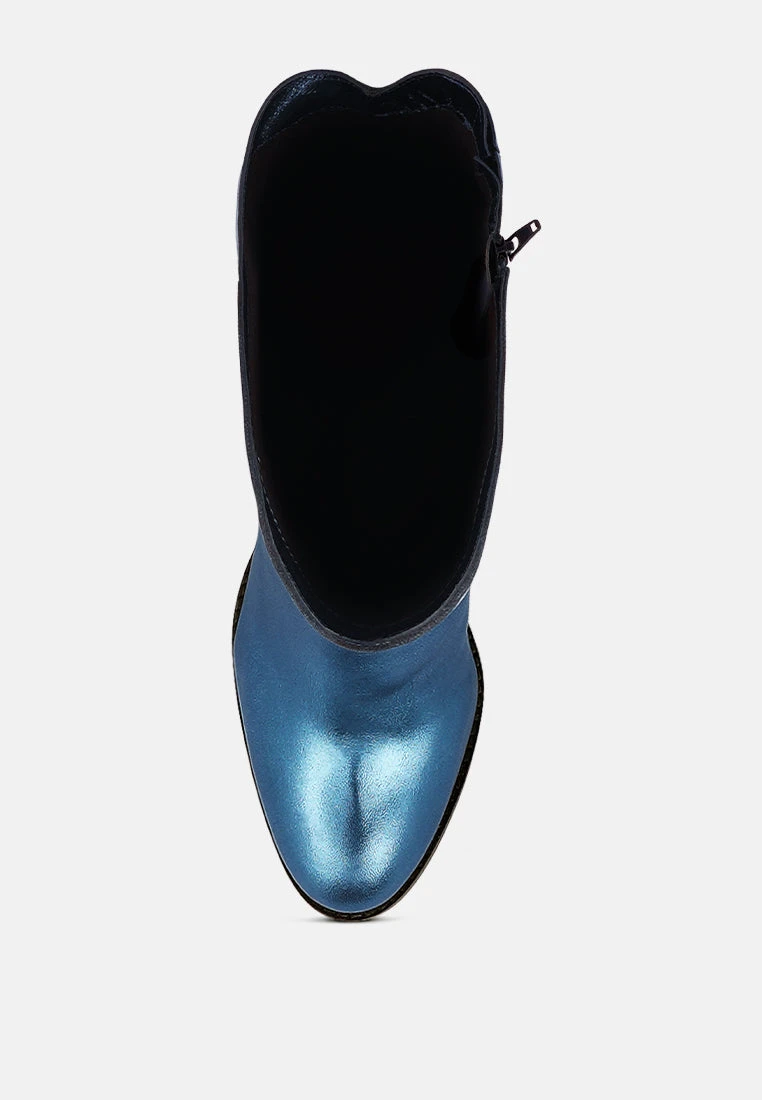 GREAT-STORM Blue Metallic Leather Calf Boots - Image 6