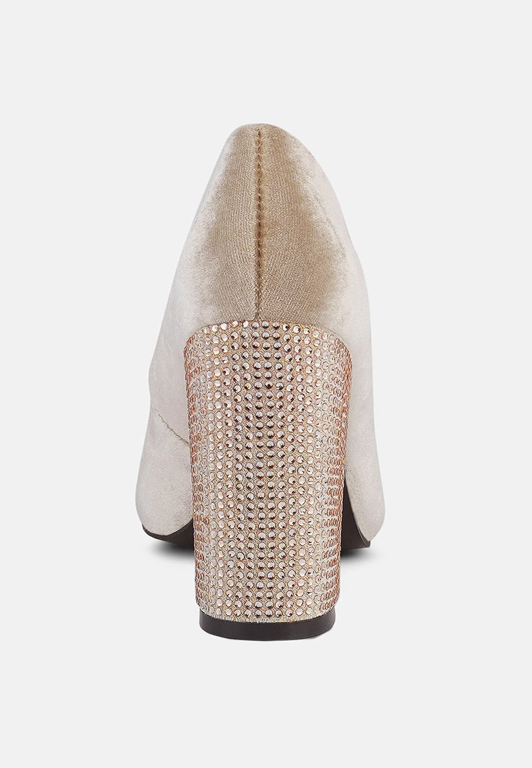 CYBER-GIRL Champagne Rhinestone Block Heeled Pumps - Image 5