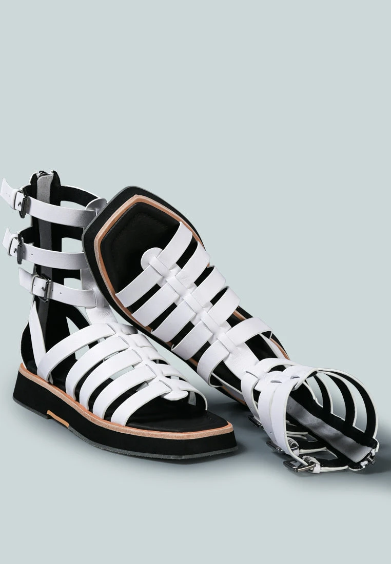 ROBBIE Gladiator Square Toe Sandal In White - Image 3