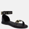 ROSEMARY Buckle Straps Black Flat Sandals