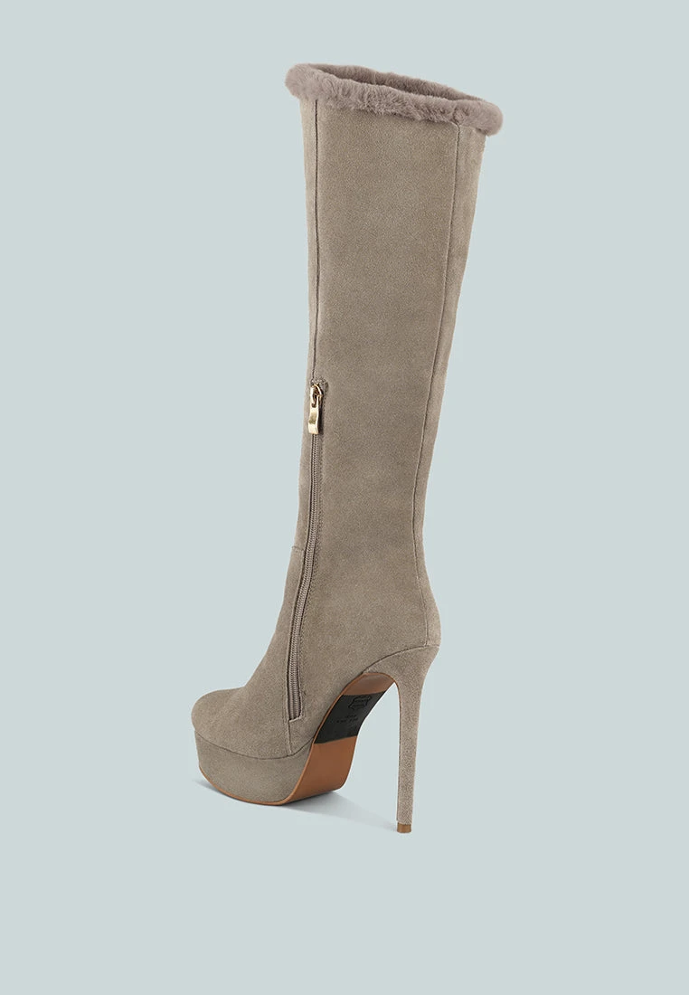 SALDANA Convertible Suede Leather Taupe High Boots - Image 3