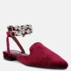 SALOME Burgundy Embellished Ankle Strap Velvet Mules