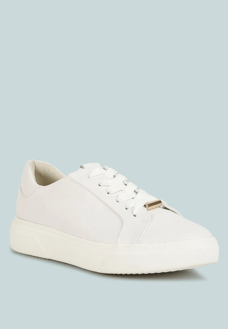 SCHICK Lace Up Leather Sneakers In White