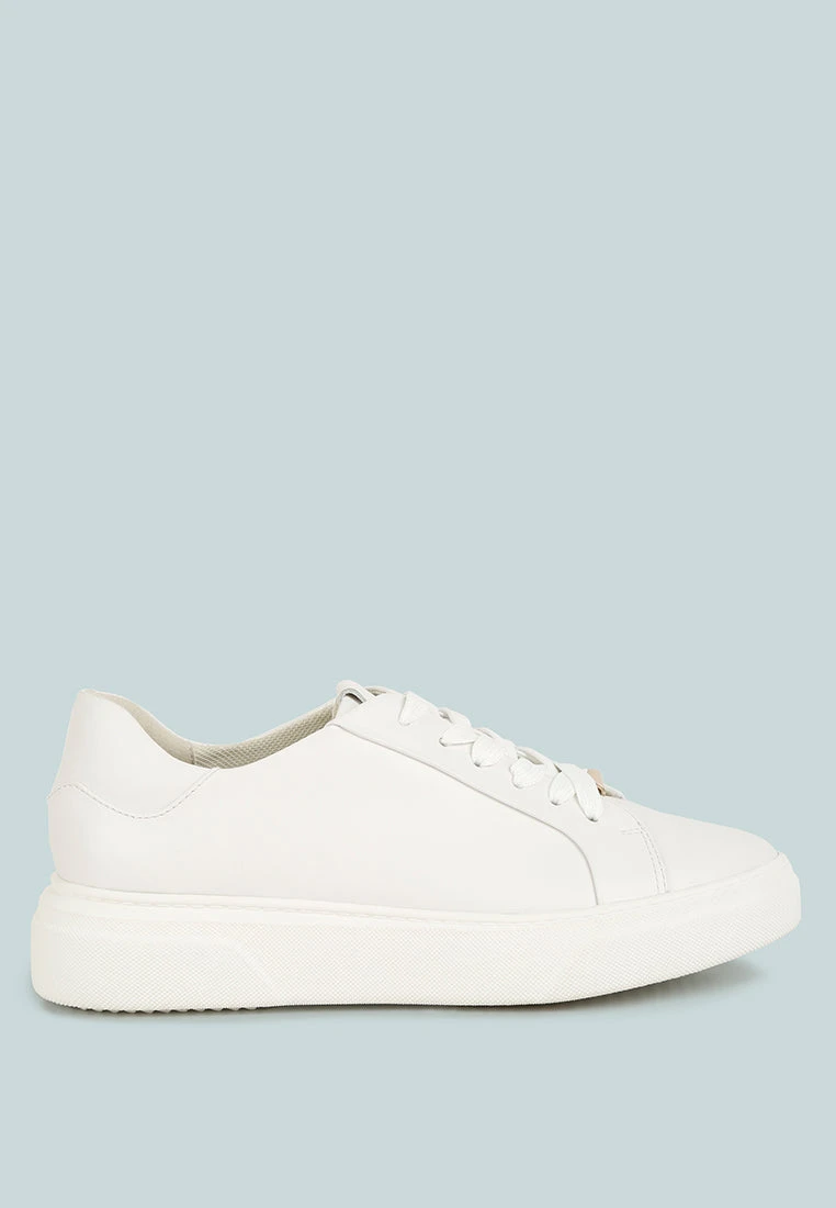 SCHICK Lace Up Leather Sneakers In White - Image 2