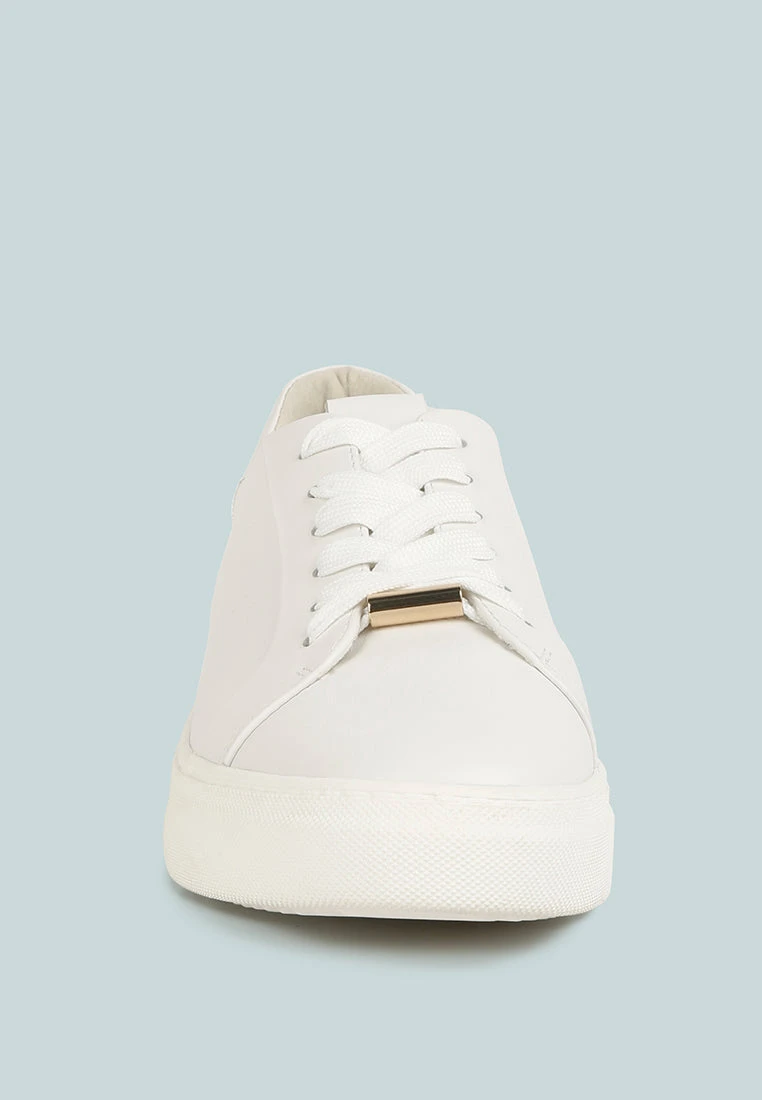 SCHICK Lace Up Leather Sneakers In White - Image 3