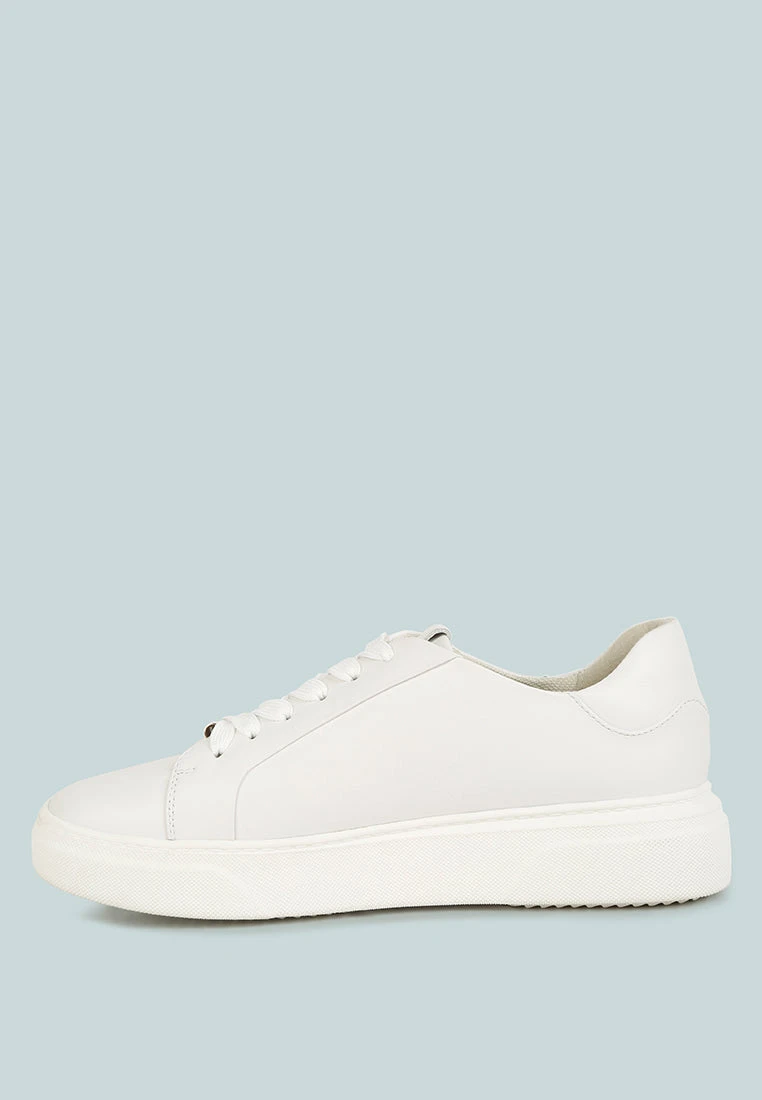 SCHICK Lace Up Leather Sneakers In White - Image 4