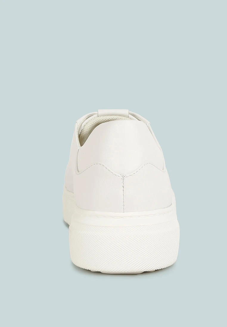 SCHICK Lace Up Leather Sneakers In White - Image 7