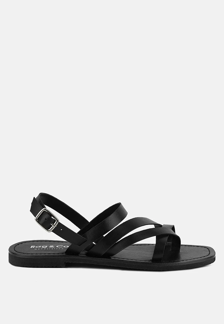 SLOANA Black Strappy Flat Sandals - Image 2