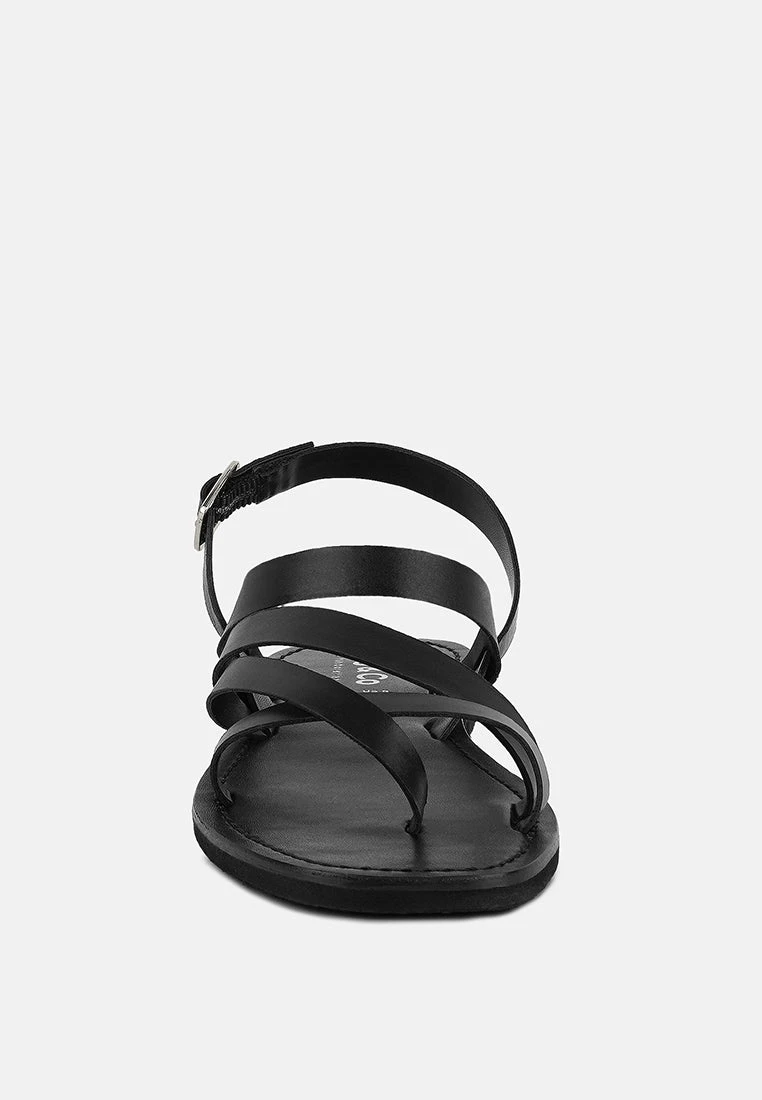 SLOANA Black Strappy Flat Sandals - Image 3