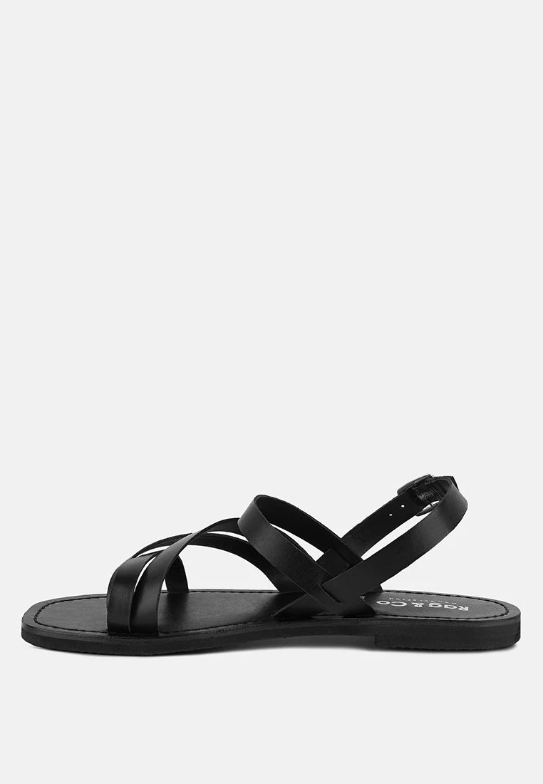 SLOANA Black Strappy Flat Sandals - Image 4