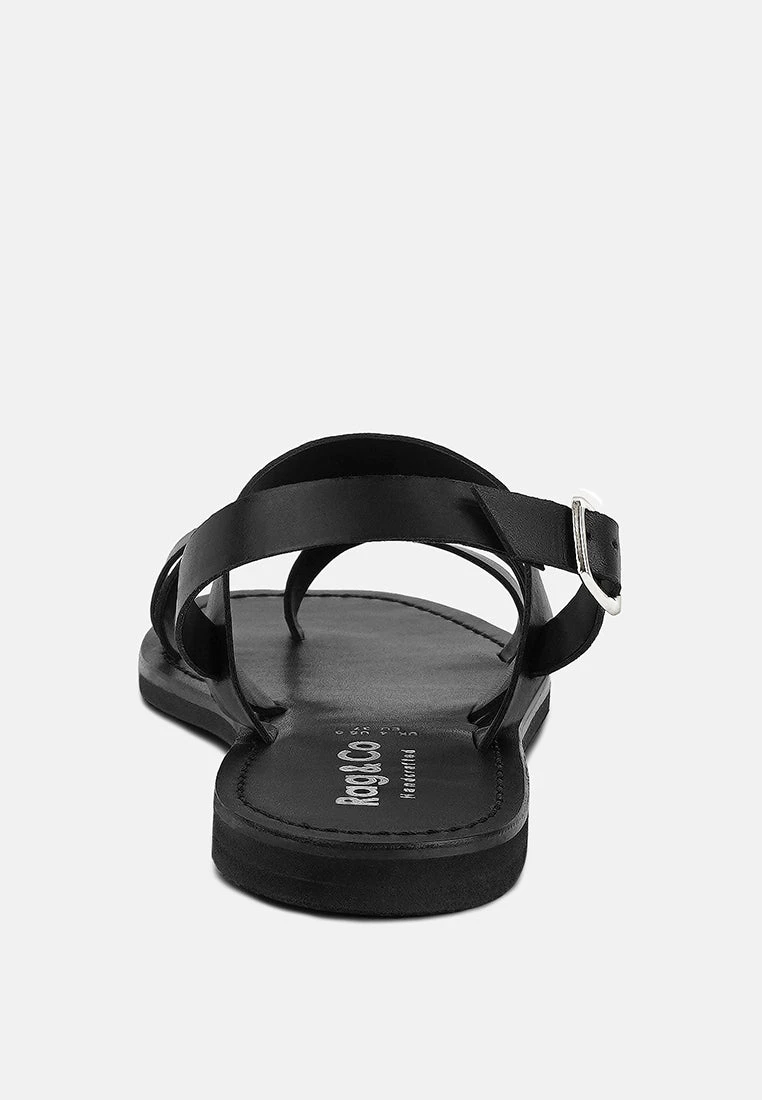 SLOANA Black Strappy Flat Sandals - Image 5