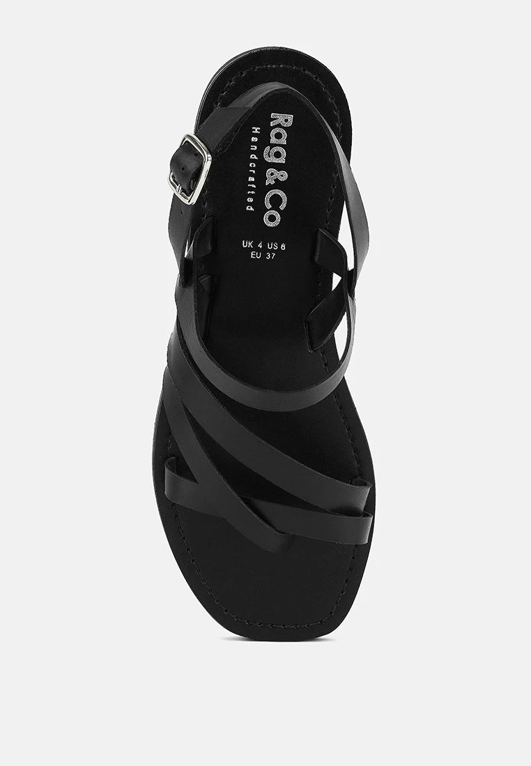 SLOANA Black Strappy Flat Sandals - Image 6