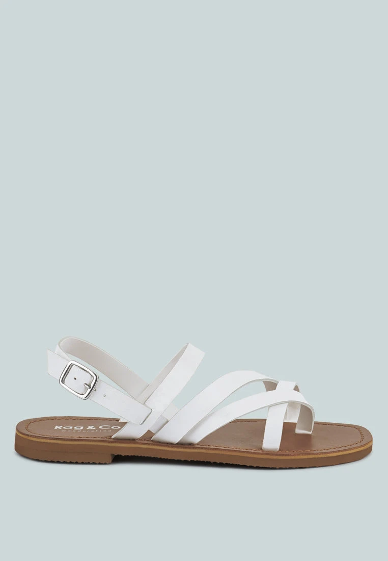 SLOANA White Strappy Flat Sandals - Image 2