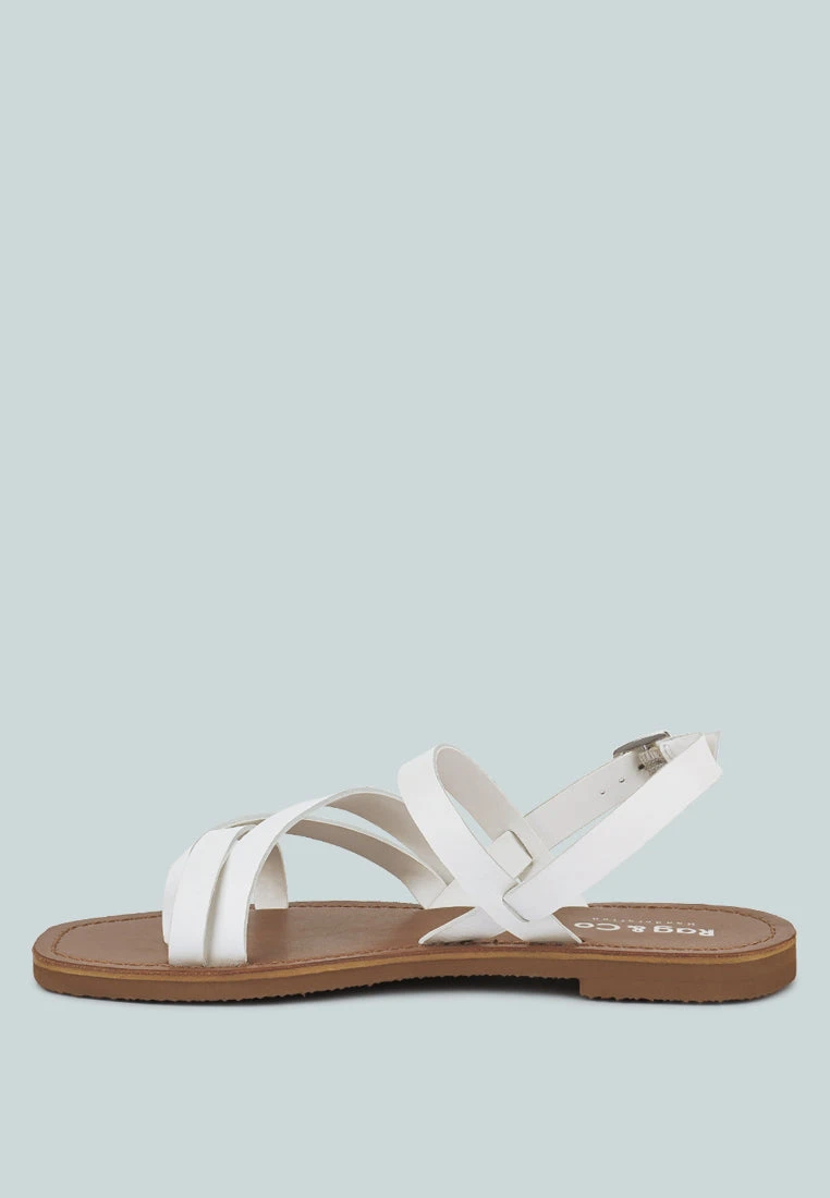 SLOANA White Strappy Flat Sandals - Image 4