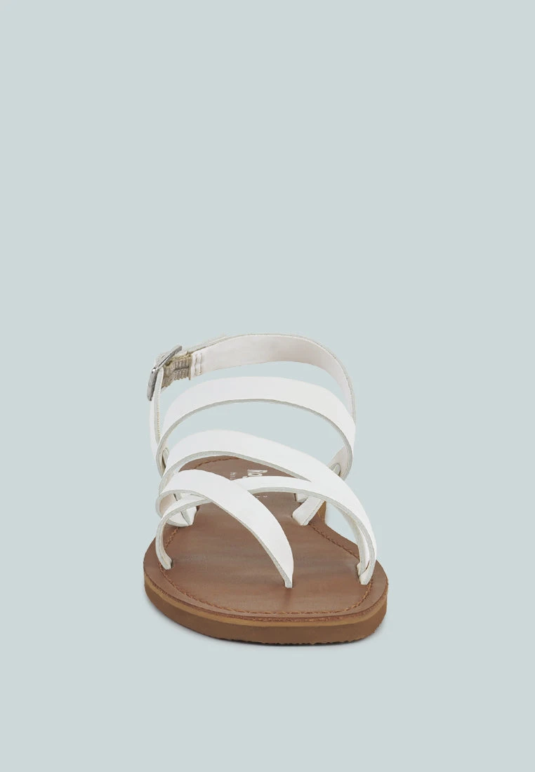 SLOANA White Strappy Flat Sandals - Image 3
