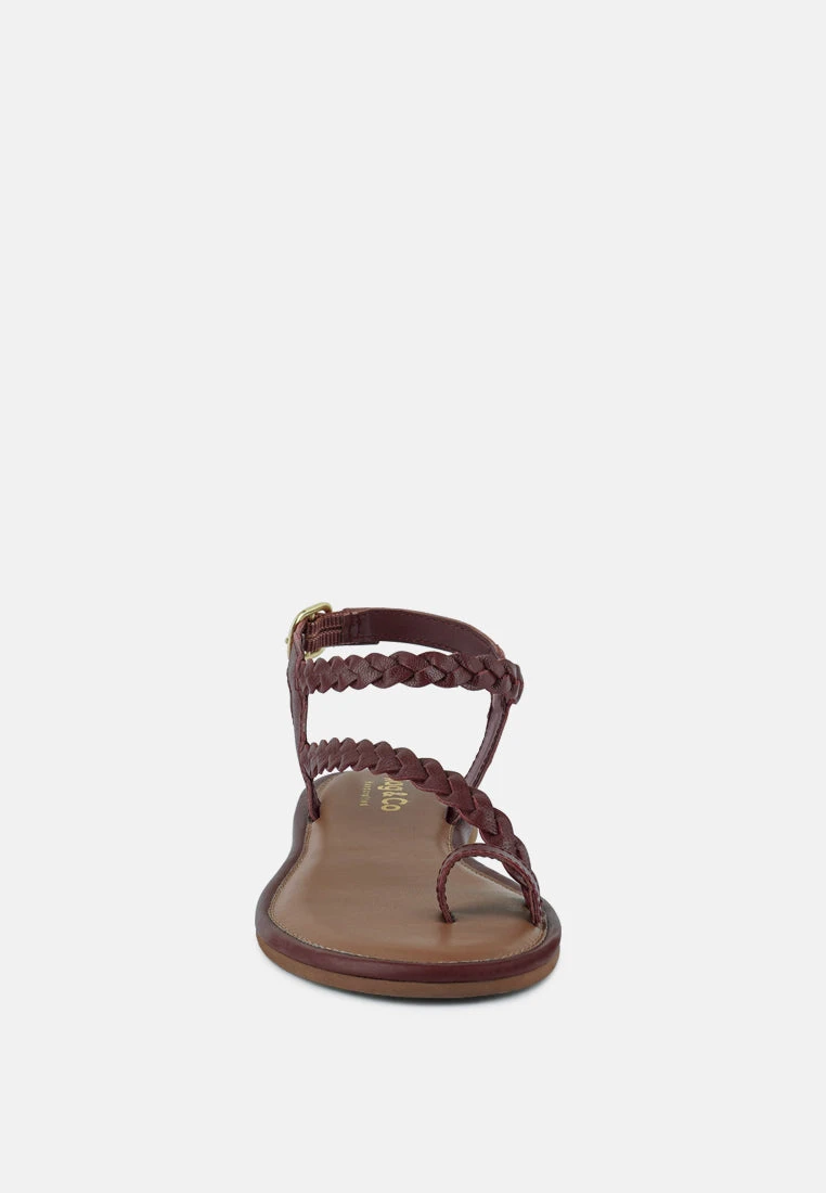 STALLONE Burgundy Braided Flat Sandals - Image 3