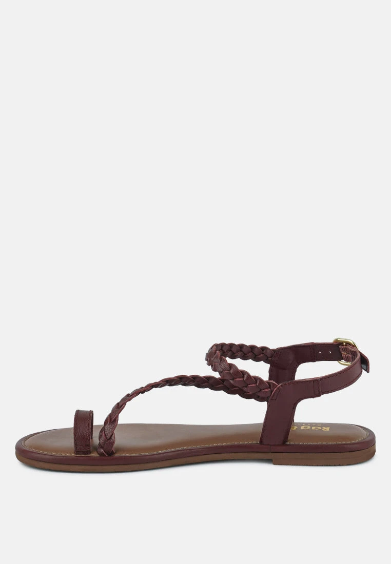 STALLONE Burgundy Braided Flat Sandals - Image 4