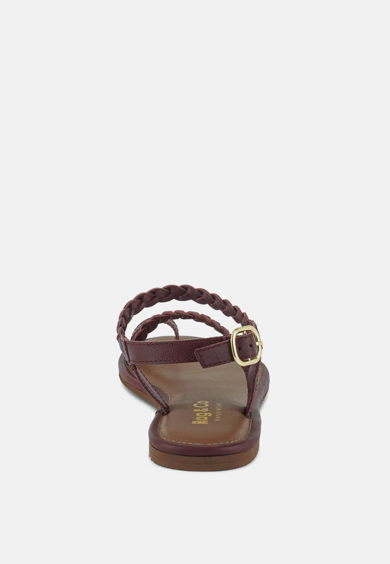 STALLONE Burgundy Braided Flat Sandals - Image 5