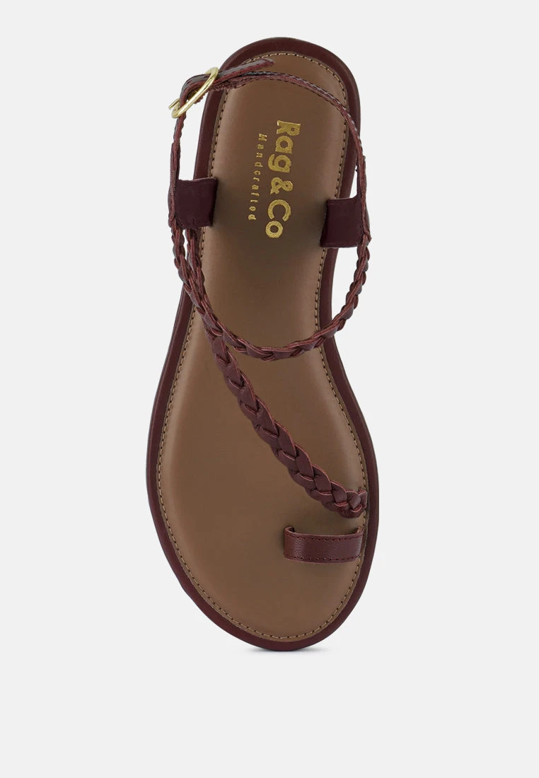 STALLONE Burgundy Braided Flat Sandals - Image 6
