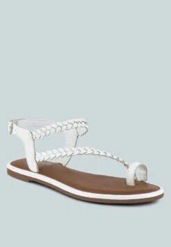 STALLONE White Braided Flat Sandals