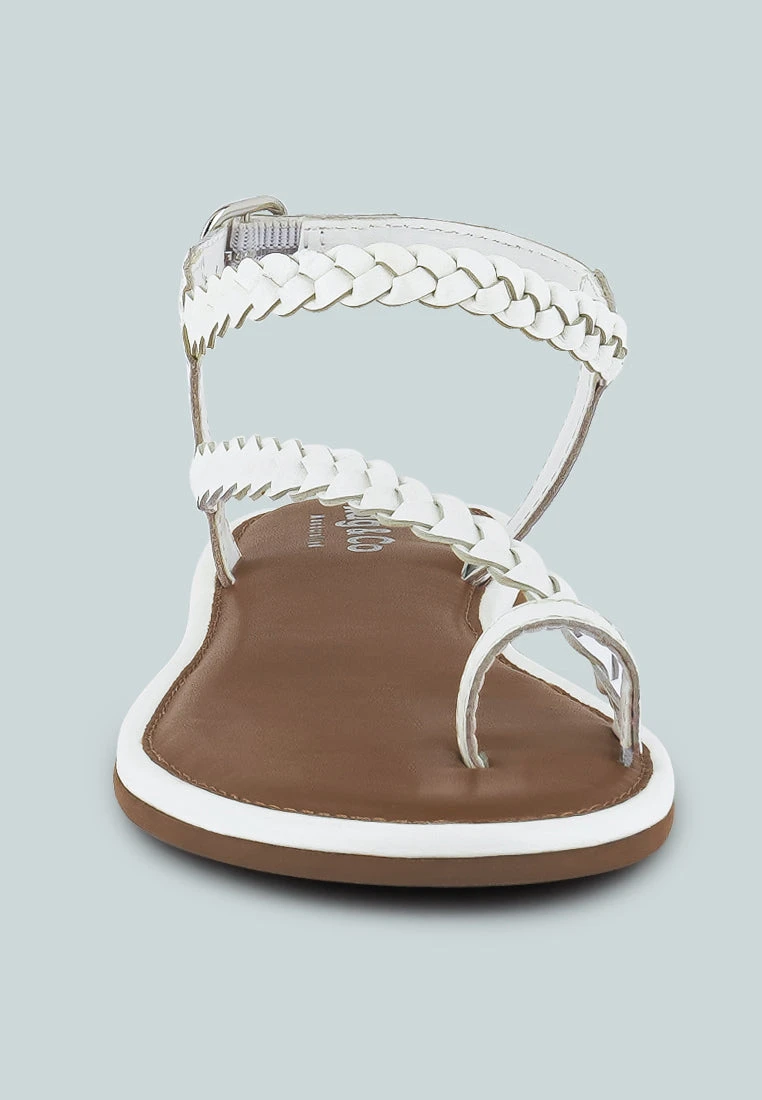 STALLONE White Braided Flat Sandals - Image 3