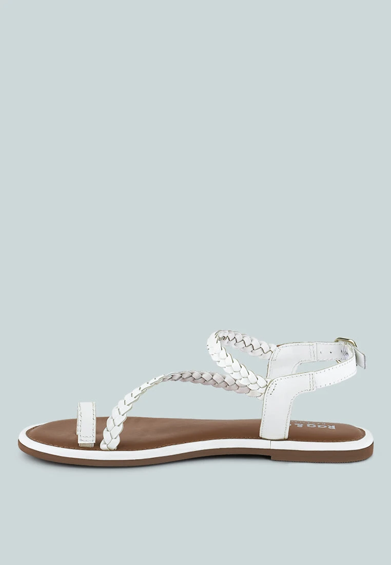 STALLONE White Braided Flat Sandals - Image 4