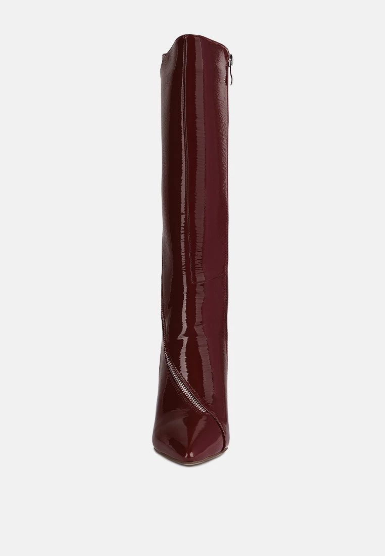 TSAROH Zip Around Calf Boot In Burgundy - Image 3