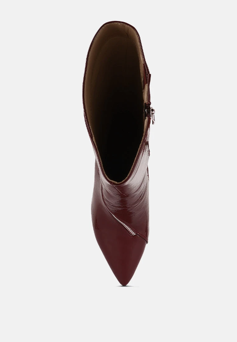 TSAROH Zip Around Calf Boot In Burgundy - Image 6