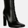 WYNDHAM Black Lace Up Leather Ankle Boots