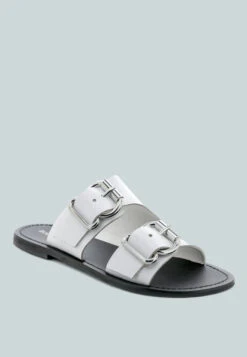 KELLY White Flat Sandal With Buckle Straps