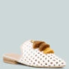 MIRIAM White Woven Metallic Tassel Flat Mules