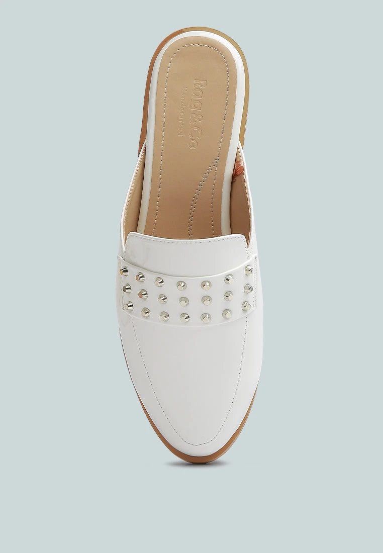 YASHTA White Patent Studded Flat Mules - Image 6