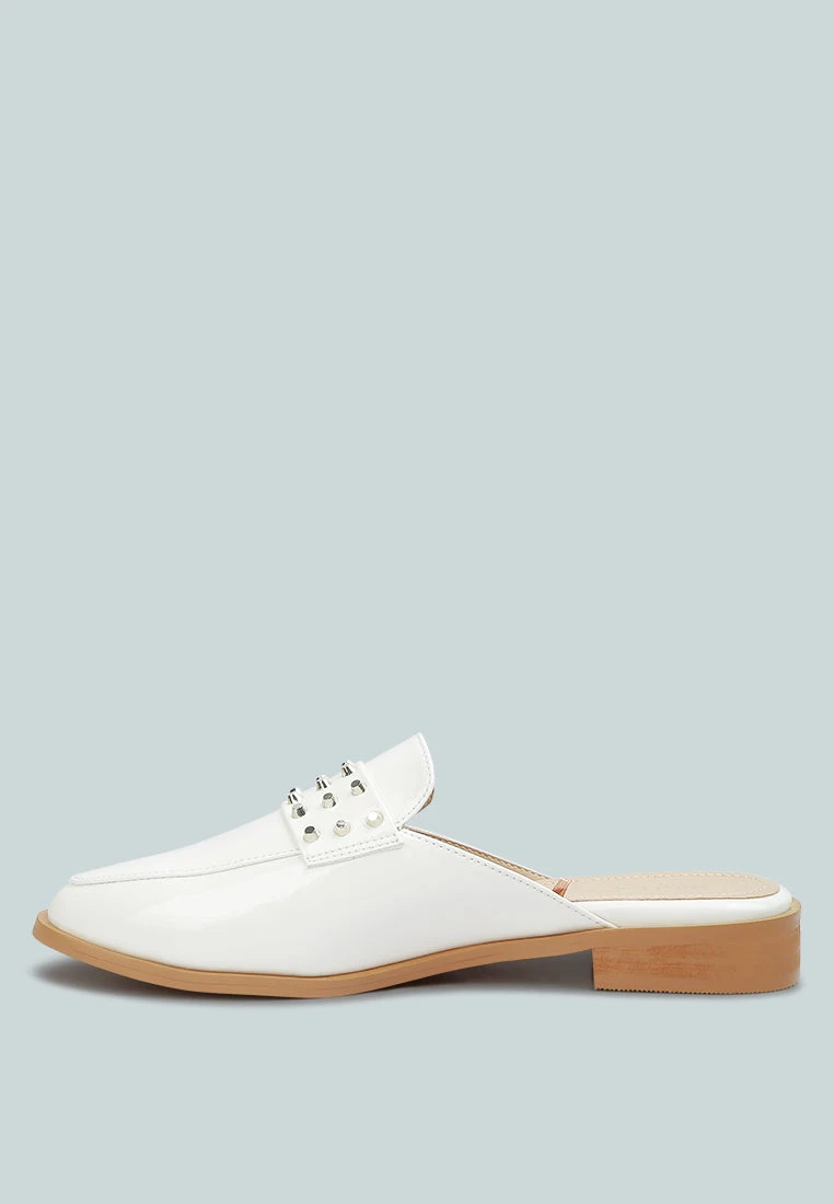 YASHTA White Patent Studded Flat Mules - Image 4