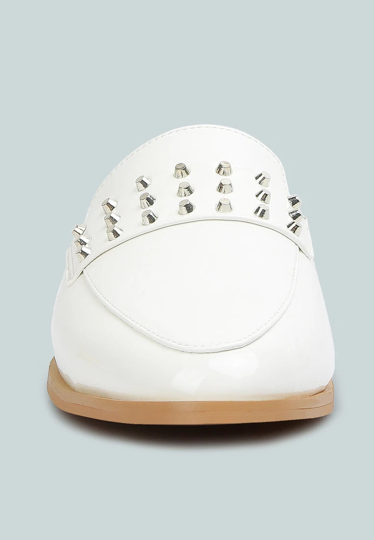 YASHTA White Patent Studded Flat Mules - Image 3