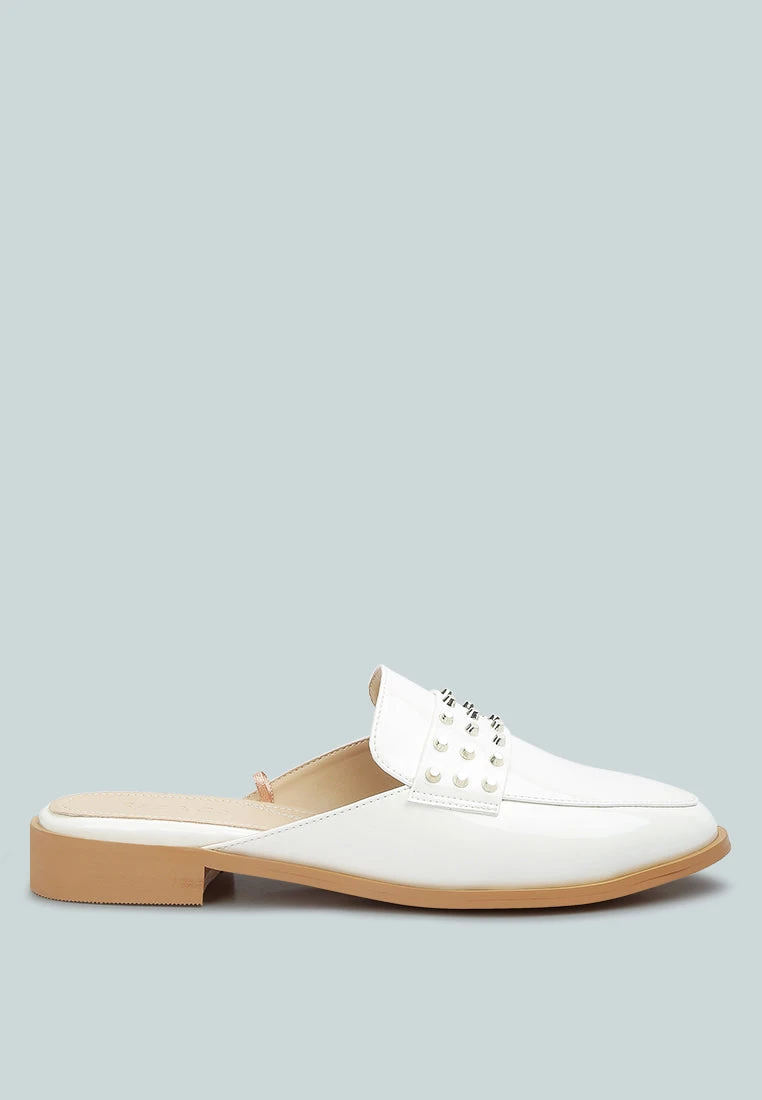 YASHTA White Patent Studded Flat Mules - Image 2