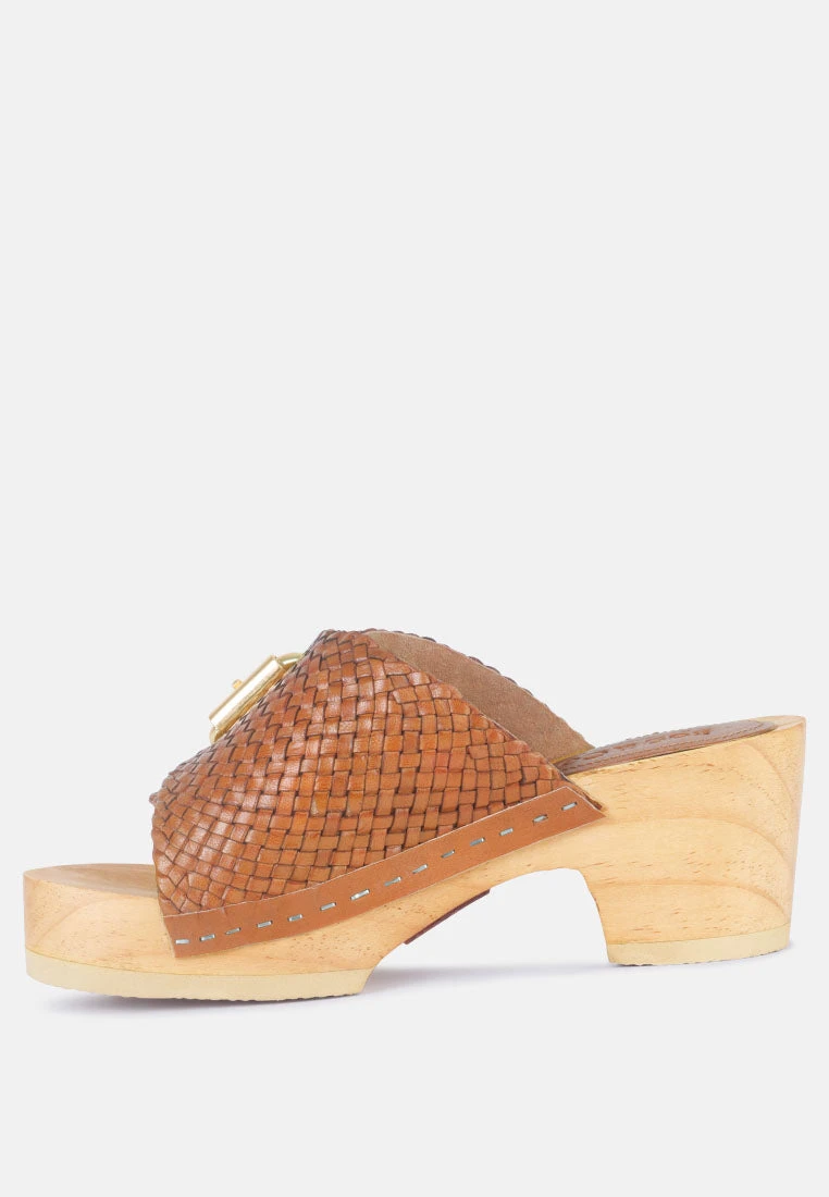 YORUBA Braided Tan Leather Buckled Slide Clogs - Image 4