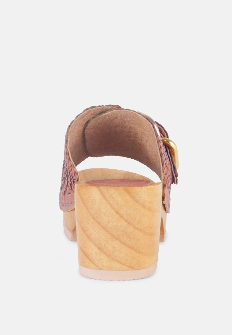 YORUBA Braided Tan Leather Buckled Slide Clogs - Image 5