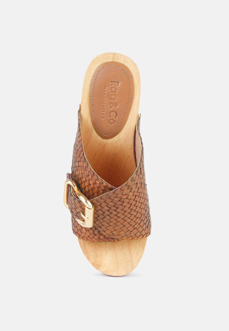 YORUBA Braided Tan Leather Buckled Slide Clogs - Image 6