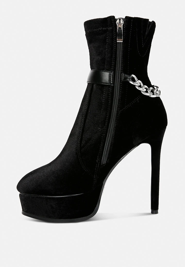 ZEPPELIN Black High Platform Velvet Ankle Boots - Image 4