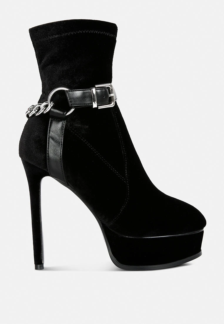 ZEPPELIN Black High Platform Velvet Ankle Boots - Image 2
