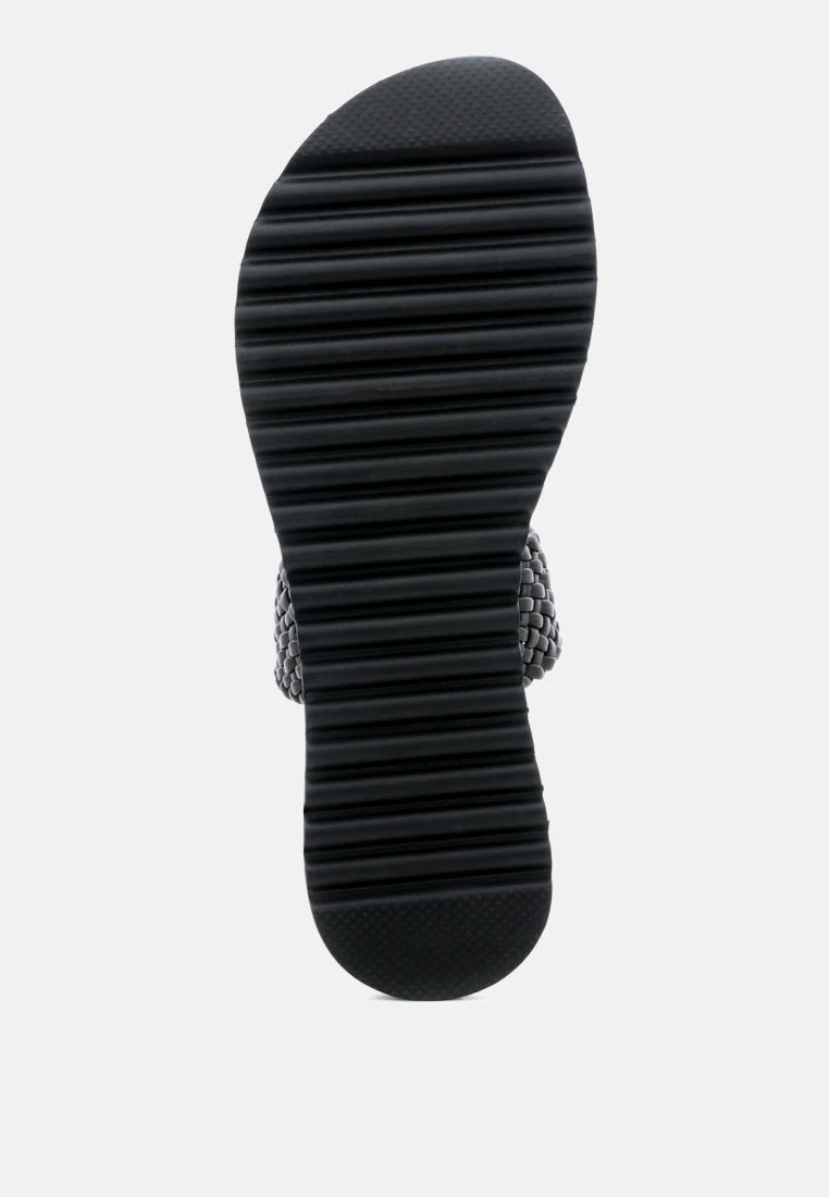 ZINA Black Braided Leather Flat Sandal - Image 6
