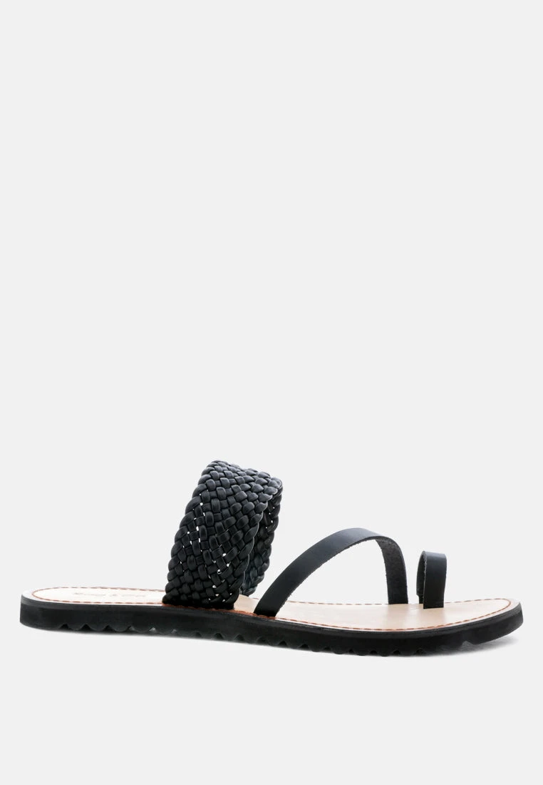 ZINA Black Braided Leather Flat Sandal - Image 2
