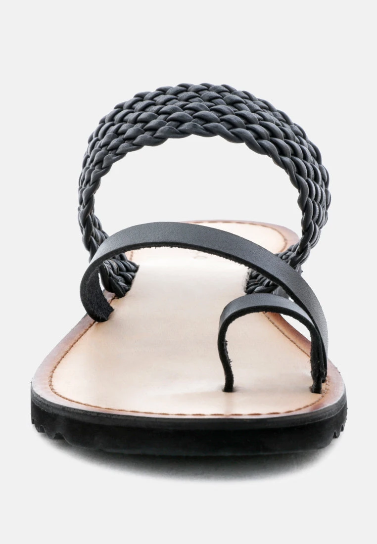 ZINA Black Braided Leather Flat Sandal - Image 3