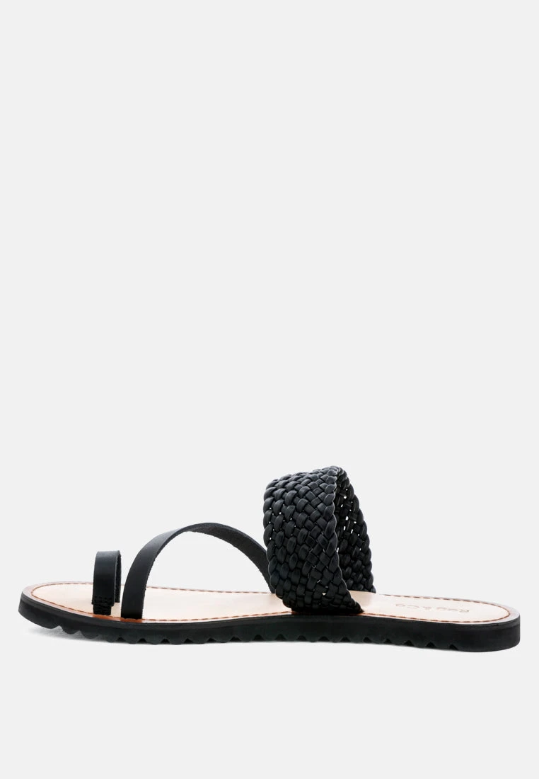ZINA Black Braided Leather Flat Sandal - Image 4