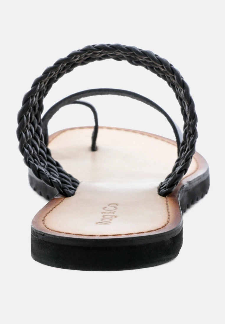ZINA Black Braided Leather Flat Sandal - Image 5