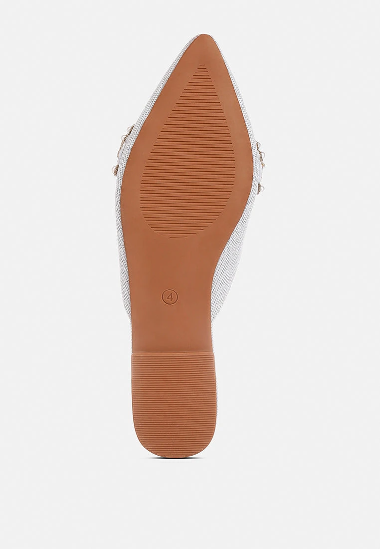 ASTRE Pearl Embellished Shimmer Mules In Silver - Image 7