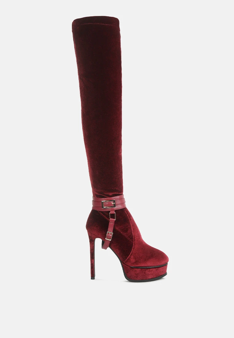 BISON Burgundy High Platform Heeled Long Boots - Image 2